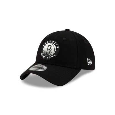 Black Brooklyn Nets Hat - New Era NBA Back Half 9TWENTY Adjustable Caps USA2917853